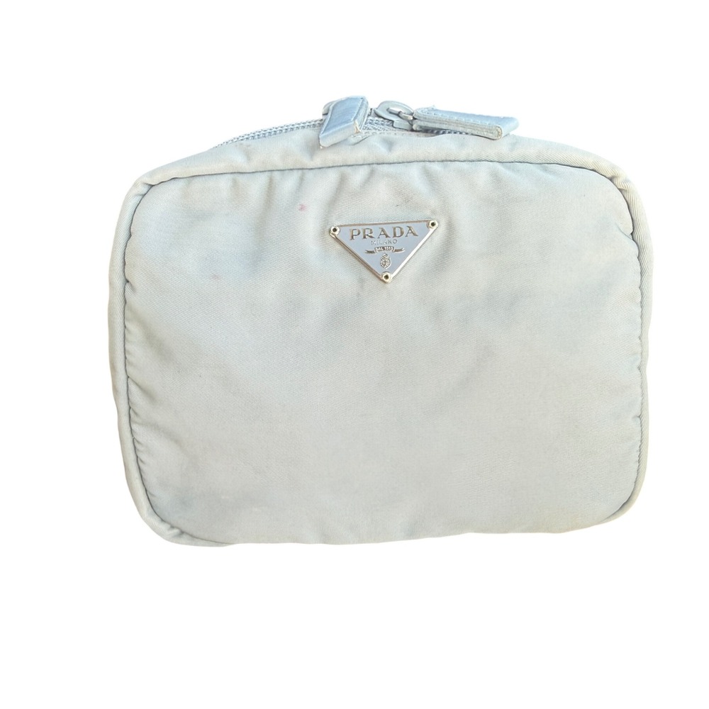 Vintage Prada Light Blue Tessuto Nylon 1N0724 Cosmetic Travel Pouch Rare